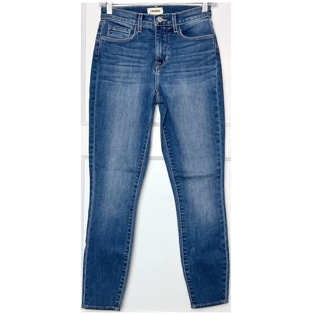 NEW L’AGENCE Margot High Waist Distressed Ankle Cropped Slimming Skinny‎ Jean 25